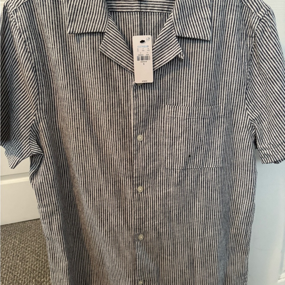 NWT Express Navy and White Striped Casual Shirt
